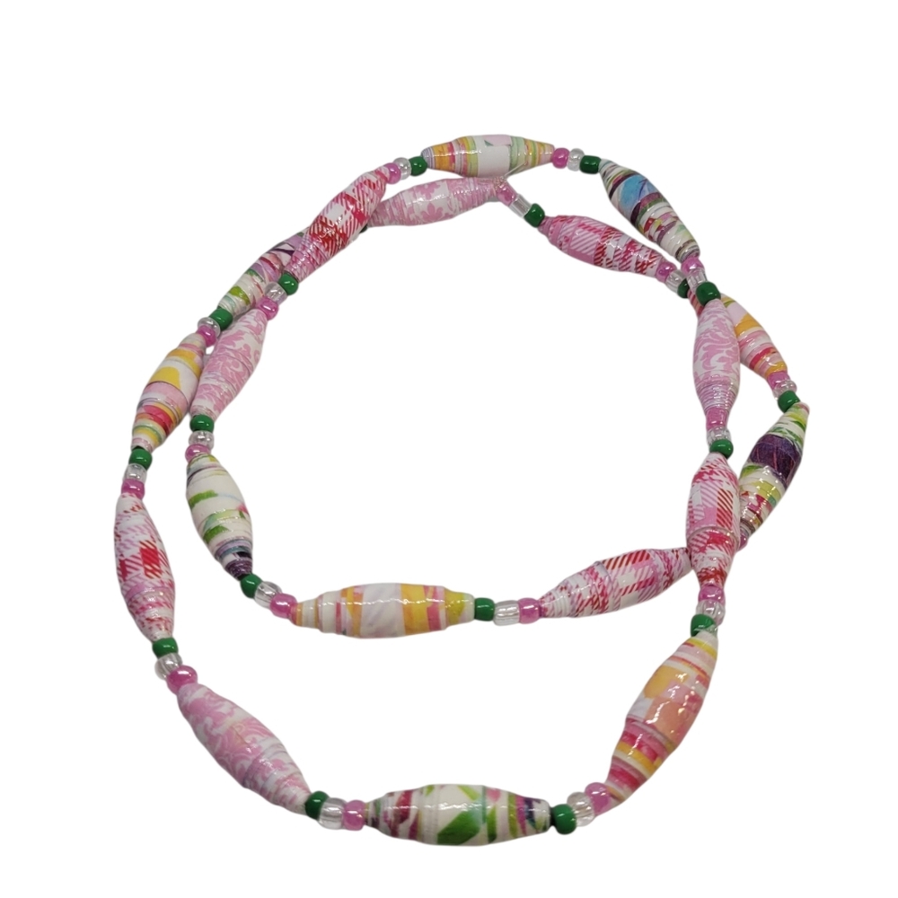 Multi- Colored Paper Bead Necklace - Picture 2 of 3